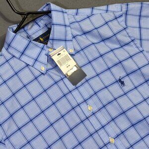 Ralph Lauren Shirt Men's M Blue Plaid Classic Fit Performance Long Sleeve Button
